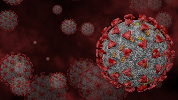 Immagine grafica di un virus al microscopio
